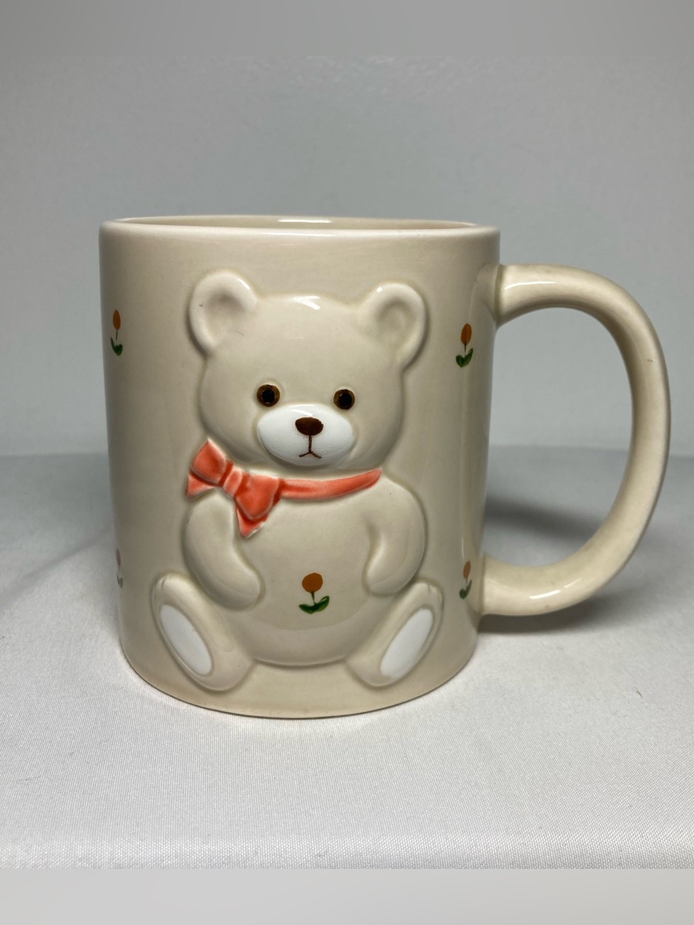 Otagiri 3D Teddy Bear Flower Bow Coffee Tea Mug Ceramic Tan 10 oz Japan